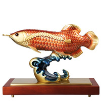 Feng Shui Ornement Sculpture Golden Arowana Lucky Fish Statues Meilleur cadeau pour l'ouverture de l'entreprise, décor de salon de bureau à domicile