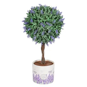 Yüksek kalite Oem kapalı açık plastik yüz Pot bitkiler yapay küçük lavanta topu masaüstü dekorasyon saksı bitki ağacı