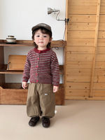 Cardigan tricoté unisexe pour enfants, col rond, rayé, à simple boutonnage, manches longues, pull pour bébé, printemps-automne