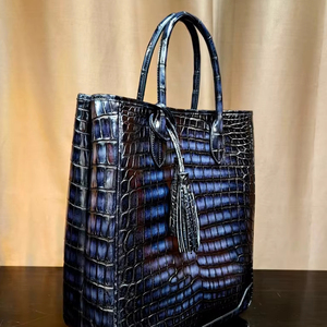 Bolso de mano retro de cuero genuino de cocodrilo del Nilo 100% auténtico, lujoso, suave, de diseñador, a la moda, de gran capacidad, para mujer y hombre, abierto - Product Image 1