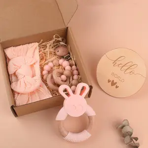 5-Piece Newborn Gift Set Baby Newborn Rattle Milestones Keepsake New Baby Gift Box For Boys And Girls