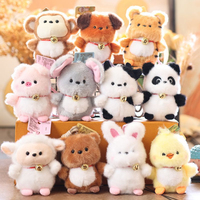 Porte-clés en peluche doux et moelleux en coton PP, animaux ronds et dodus assortis avec collier rouge et clochette, 12 cm, vente en gros d'usine