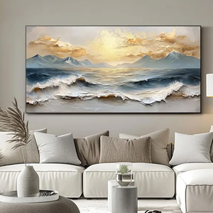 Ocean Wave Oil Painting Textured <b>Canvas</b> Still Life Hanging Decor Large Golden Coastal Sunset Mountain Lake Landscape Bedroom - Product Image 1