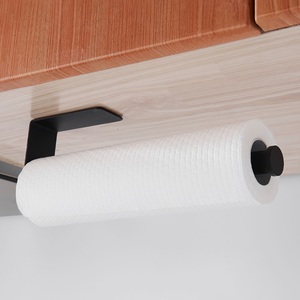 Roll Toilet Holder Self Adhesive Black Hanger Household Storage Kitchen Roll Paper Cling Film Roll 304 Stainless Steel Toilet Paper Towel Holder
