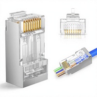 AOGE Lot de 100 connecteurs Ethernet blindés Cat6 RJ45 (STP) mâle/femelle 6A/10A IP68 Contacts plaqués or Prises modulaires 24-26AWG