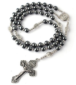 <span class=keywords><strong>Rosario</strong></span> de Hematita de 8mm con Cuentas de Acero Inoxidable y Cuentas de la <span class=keywords><strong>Divina</strong></span> <span class=keywords><strong>Misericordia</strong></span>, Collar de <span class=keywords><strong>Rosario</strong></span> con Crucifijo del Perdón para Hombre - Product Image 4