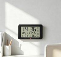 Réveil numérique électronique de table avec écran LCD rétroéclairé, affichage du calendrier, de la température, de l'humidité et du jour de la semaine, horloge murale, accepte le logo personnalisé