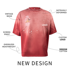 Erkek % 100% pamuk yeni <span class=keywords><strong>moda</strong></span> tasarım ağır ağırlık 300gsm pamuk Vintage yıkama T-shirt T-shirt Hommes dökmek yaz erkek t-shirtü - Product Image 5