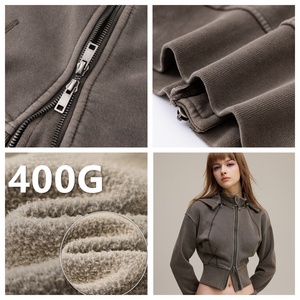 Sweat à capuche court <span class=keywords><strong>streetwear</strong></span> décontracté 400 grammes avec double fermeture éclair amovible, respirant et capuche détachable pour l'automne - Product Image 5
