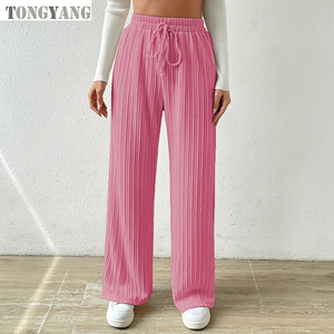 TONGYANG 2024 Hot Selling <strong>Women</strong> Knitted Wide Leg <strong>Trousers</strong> <strong>Elastic</strong> High <strong>Waist</strong> Solid Color Casual Loose Straight <strong>Women</strong> Long Pants - Product Image 4