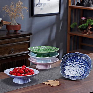Plato de cerámica para frutas con soporte, forma irregular, porcelana, estilo tradicional chino, para servir té, bocadillos o en bodas. - Product Image 2