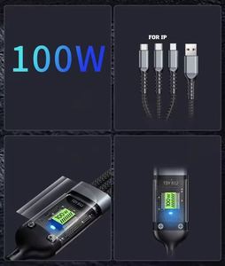 Hot 100W Transparent Nylon Digital <b>Display</b> Three-in-One Fast Charging Data <b>Cable</b> One-to-Three Compatibility for Huawei Android - Product Image 2