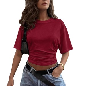 2026 Zomer Nieuwe Solid Crew Neck Crop Top Dames Casual Korte Mouw T-<span class=keywords><strong>shirts</strong></span> Trendy <span class=keywords><strong>Streetwear</strong></span> Tees Hot Sale - Product Image 5