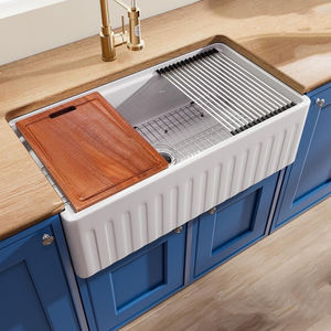 Tablier de cuisine américaine Évier en céramique semi-encastré Évier de cuisine moderne à double soufflage 33 ''pouces CUPC Farmhouse Évier de cuisine en céramique avec plateau - Product Image 6