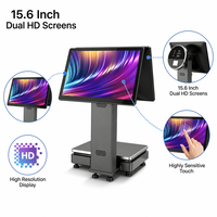 Sistema de Báscula POS Profesional Dual de 15.6 Pulgadas, Intel i5, 8GB, 128GB, Windows, Android, Báscula Inteligente con Impresora Integrada de 58mm