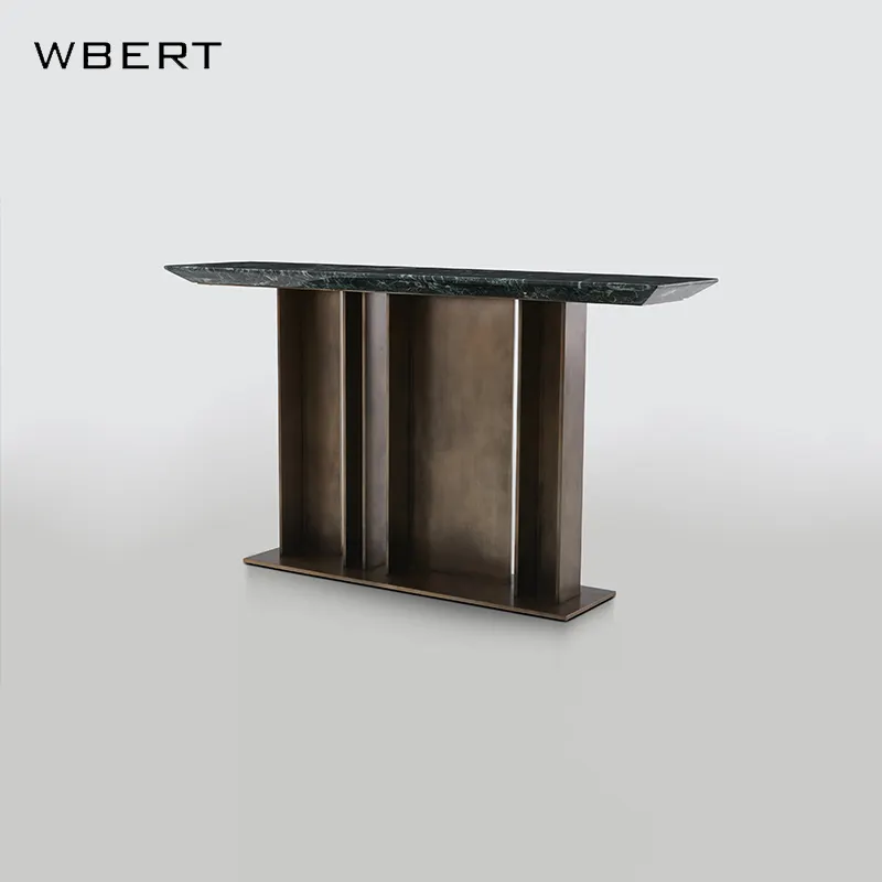 WBERT Light Luxury Stainless Steel Console Table Marble Living Room Entrance Corridor Entry Sofa Back Metal Decorative Cabinet