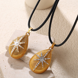 Collier pendentif goutte d'eau plaqué or avec perle imitation étoile, chaîne en acier inoxydable, bijoux élégants pour femmes - Product Image 2