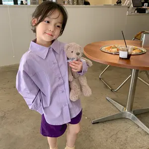 2024 корейский дизайн весна осень детские блузки сплошной цвет Милая рубашка для маленьких девочек