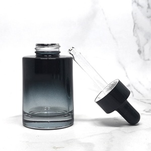 Luxury <b>Empty</b> Cylinder 30ml Ombre Gradient Black Flat Shoulder Cosmetic Facial Glass Serum <b>Bottle</b> Screen Printed Custom Color - Product Image 2