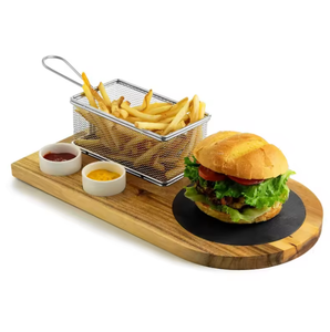 Ensemble de planche à hamburger rectangulaire en bois d'acacia avec <span class=keywords><strong>panier</strong></span> à frites et porte-sauce Planche à charcuterie - Product Image 2