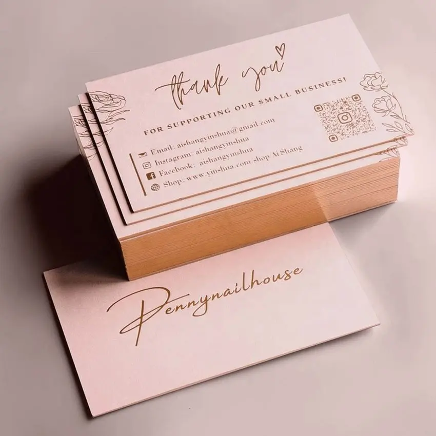 Impresión personalizada de papel dorado para pequeñas empresas, tarjetas de nota de agradecimiento para papel de compras, tarjeta de agradecimiento