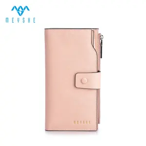 Pink saffiano genuine leather RFID long credit card ladies wallet