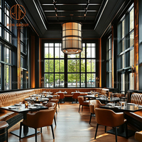 Ensemble de mobilier de restaurant commercial de luxe Ron Group, banquette en cuir à dossier haut, chaise rembourrée, table carrée pour restaurant