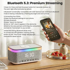 Réveil numérique BT avec haut-parleur, veilleuse à intensité variable 13 couleurs, charge sans fil 15W, bruit blanc, radio FM, USB/AUX - Product Image 5