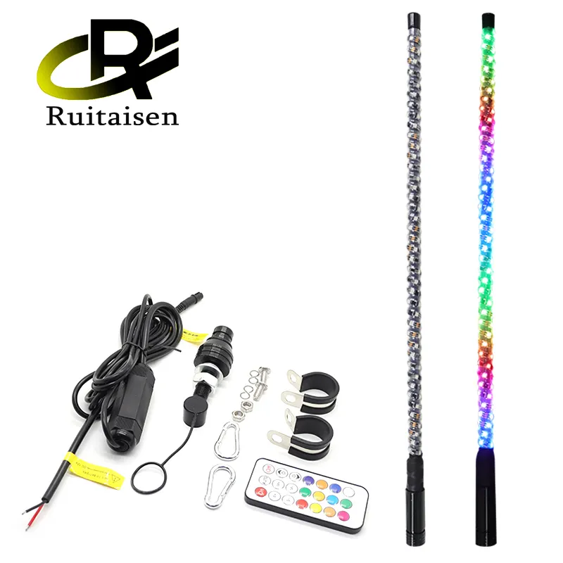 Lampu Antena LED RGB Remote Control, lampu antena Remote Control RF 90cm/120cm untuk kendaraan Off-Road ATV UTV RZR dengan lampu Pass/menari