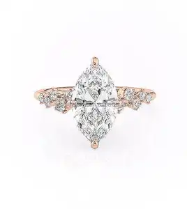 Precio de fábrica Mujeres 9K 10K 14K 18K Oro sólido VVS1 2ct Moissanite de corte Marquesa con halo oculto y piedras laterales