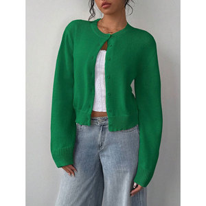 <span class=keywords><strong>Cardigan</strong></span> in maglia <span class=keywords><strong>oversize</strong></span> corto con bottoni a maniche lunghe e girocollo a costine morbide, nuovo modello casual da <span class=keywords><strong>donna</strong></span> Autunno Inverno 2026 Euro-USA - Product Image 5