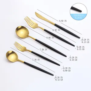 Wholesale Elegant 2 Tone Silverware Stainless Steel Cutlery 18/10 Gold Black Handle Wedding Flatware Set