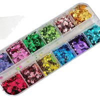 12 Grilles de Paillettes Rondes pour Décoration d'Ongles, Multicolores, Tailles Mixtes, Motifs Floraux Vintage et à Pois, Accessoires de Paillettes pour Ongles