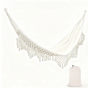 أرجوحة قماشية بيضاء محمولة بشراشيب مزدوجة، سرير معلق كبير للعب في الهواء الطلق والتخييم، بتصميم نورديك للاستخدام الداخلي، للبيع بالجملة - Product Image 5