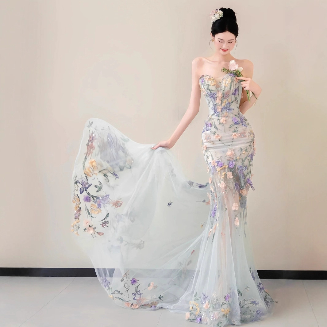 sachin and babi light blue dress Dark Fairytale Feather Wedding Dress main image 0