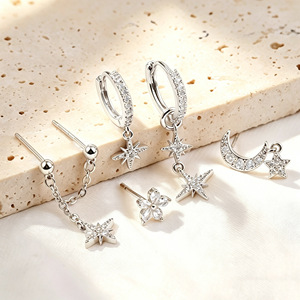 <span class=keywords><strong>Ensemble</strong></span> de boucles d'oreilles ZUOLA de luxe plaqué or véritable 18 carats, avec zircone cubique 5A, motif étoile et fleur, tiges en argent S925, hypoallergéniques, bijoux de boutique pour femmes - Product Image 4