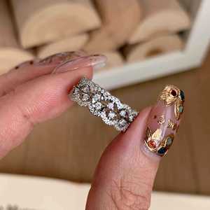 S925 Pure Silver French Romantic Lace Diamond <b>Ring</b> Full Diamond Single Row Luxury High-End Combination Layered <b>Ring</b> - Product Image 5