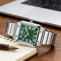 Jam Tangan Pria Bisnis Mewah Model Kotak Angka Romawi Tali Baja Tahan Karat MOQ Kecil 100pcs Logo Kustom Jam Quartz