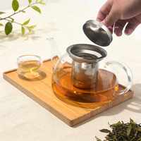 Théière classique en verre borosilicate résistant à la chaleur, en acier inoxydable, écologique, avec infuseur, capacité de 800 ml, poignée en verre