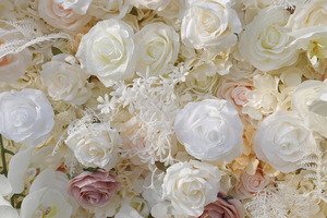 Fondo de pared de flores rosas blancas de 8ft X 8ft Suministros DE BODA Panel de pared floral Decoración 3D Patrón cuadrado Estilo de rollo - Product Image 5