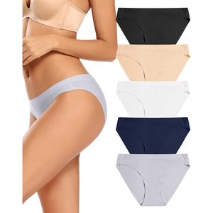 Braguitas de Bikini para Mujer, Sin Costuras, Transpirables, Estilo Hipster, Paquete de 5, Cintura Media, Spandex y Nailon, Cómodas - Product Image 1