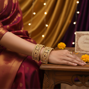 Designer <b>Gold</b> Plated Pota Stone Openable Bangles Set <b>Adjustable</b> Traditional Jewelry for Women Wedding Party Wear - Product Image 3