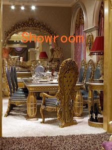 Set di Mobili per Sala da Pranzo in Stile Classico Europeo, Elegante <span class=keywords><strong>e</strong></span> Antico, in Legno Dorato con <span class=keywords><strong>Tavolo</strong></span> <span class=keywords><strong>e</strong></span> <span class=keywords><strong>Sedie</strong></span> - Product Image 5