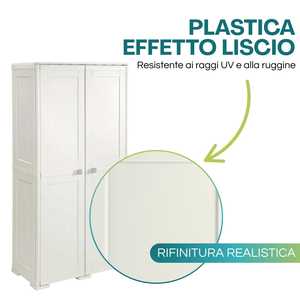 Armoire à balais en plastique avec 2 portes 79x43x164 cm, rangement pour objets et compartiment à balais - Product Image 4