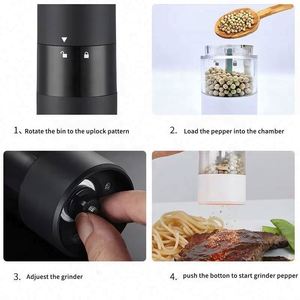 Electric Rechargeable Mini Portable Plastic Eco-Friendly Salt and <b>Pepper</b> <b>Grinder</b> USB Automatic <b>Pepper</b> Mill Set with LED Light - Product Image 5