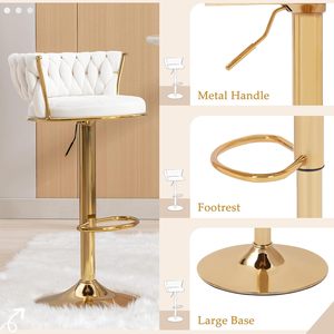 Sillas de Bar de Diseño Moderno y Elegante Estilo Nórdico en Terciopelo <span class=keywords><strong>Blanco</strong></span> con Detalles Dorados, Sillas Altas para Comedor, Lujosas Sillas de Bar de Terciopelo - Product Image 6