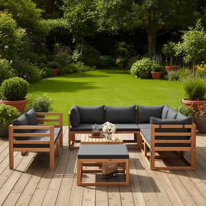 Ensemble de salon de jardin en bois d'acacia massif, 8 pièces, gris foncé, mobilier d'extérieur, design contemporain, sièges modulaires résistants aux intempéries - Product Image 2