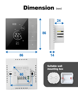 Thermostat de chauffage au sol électrique avec minuterie hebdomadaire, touches tactiles silencieuses, luminosité de l'écran réglable, contrôleur de température ambiante