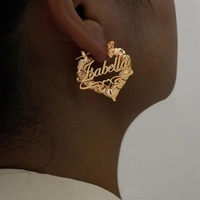 Pendientes de Bambú Personalizados con Nombre, Forma de Corazón, Elegantes, de Acero Inoxidable, Grandes, Modernos, para Mujer