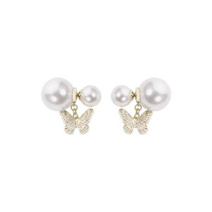 Boucles d'oreilles clous papillon en perles, en acier inoxydable et alliage de zinc, design insecte, style léger et luxueux, plaqué or 14 carats Tiyo - Product Image 5